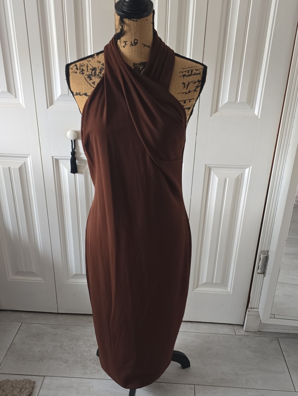 RACHEL Rachel Roy  Chocolate Brown Twist Draped Midi Dress